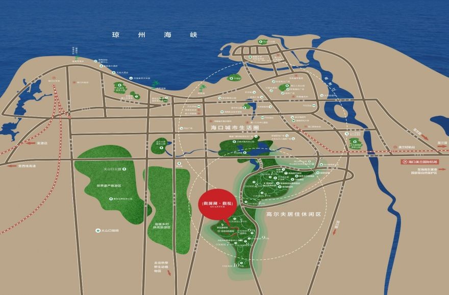 项目占据海口南优地段,无缝对接城市繁华,位于龙华区的观澜湖度假景区