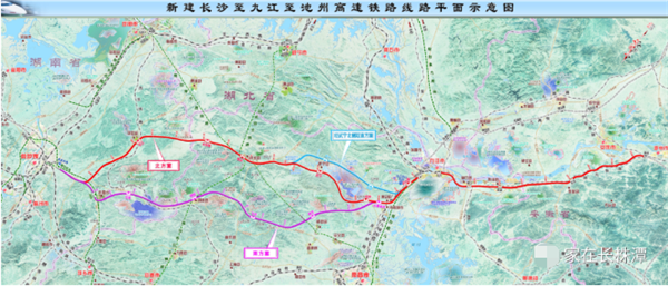 目前长沙至九江铁路共研究2个方案:1.