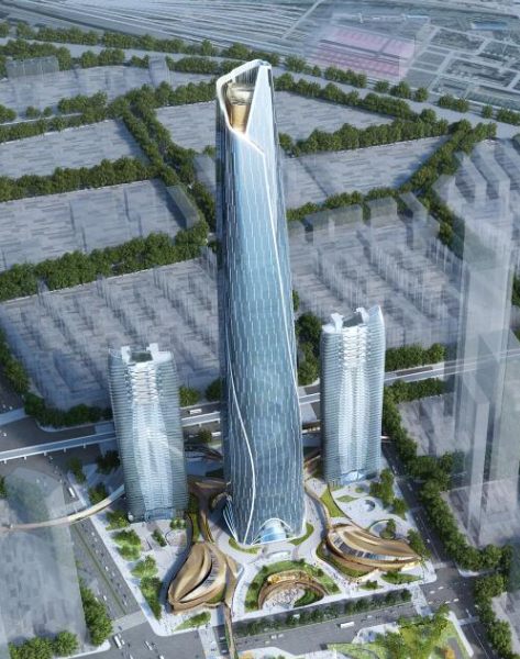 武汉周大福金融中心位于武汉市二七滨江商务区内,主要包括一栋办公