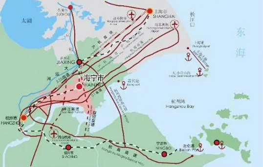 日出東方,潮起尖山,尖山新區位於海寧東部,錢塘江入海口,自古與杭州一