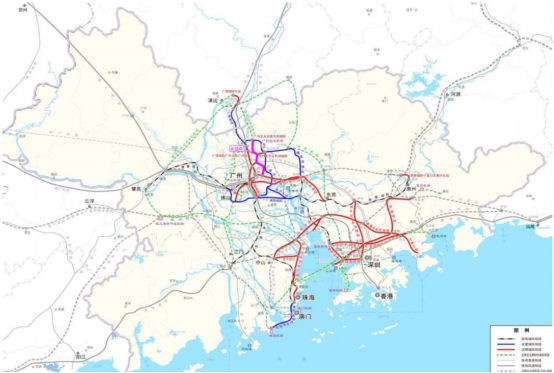 粤港澳大湾区城际铁路建设规划示意图