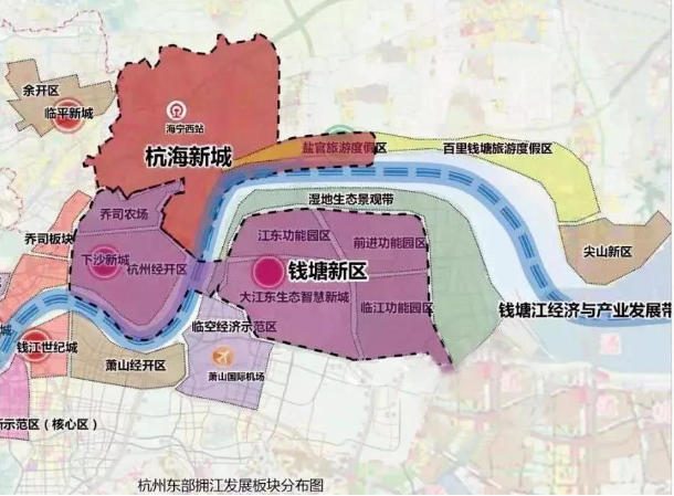 杭州东部拥江发展板块分布图