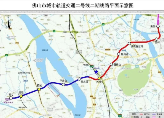 佛山地铁2号线二期线路平面示意图