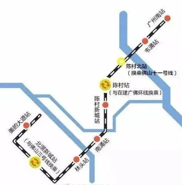 广州地铁7号线西延顺德段线路示意图