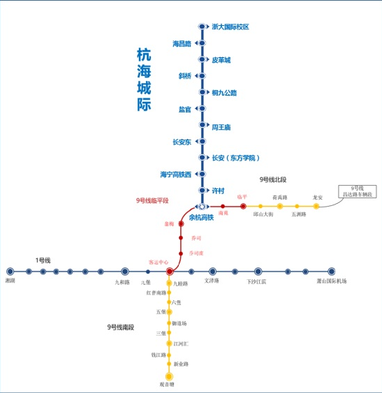 杭海城际地铁九号线示意图