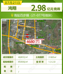 宋都退地！桐乡终止挂牌！鸿翔百步拿地，成交楼面价4680元/㎡