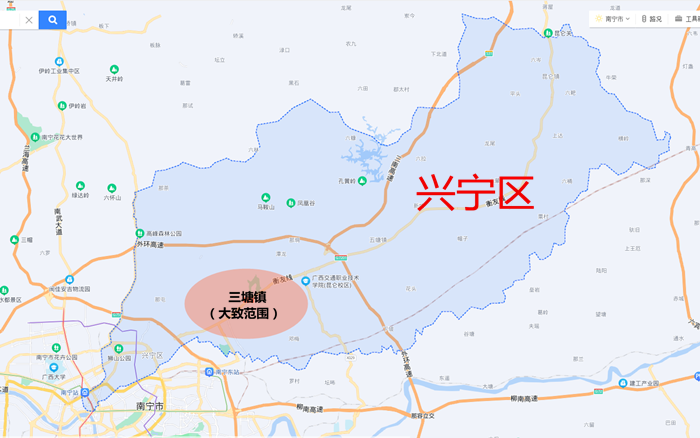 兴宁东属于主城区,但三塘镇属于中心区吗?有人也许会有疑问.