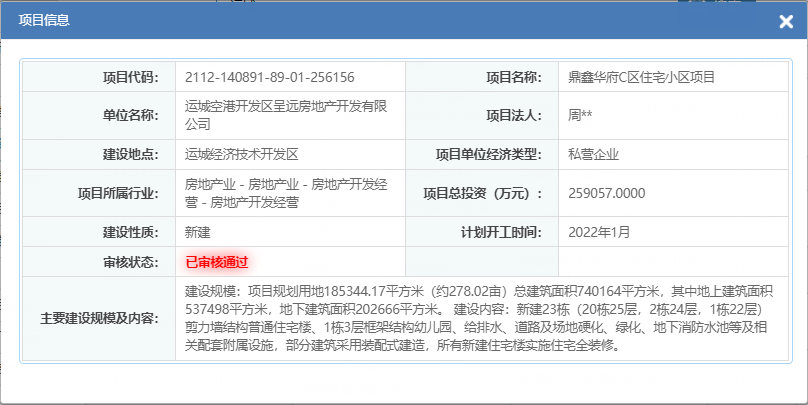 鼎鑫华府C区住宅小区项目备案通过