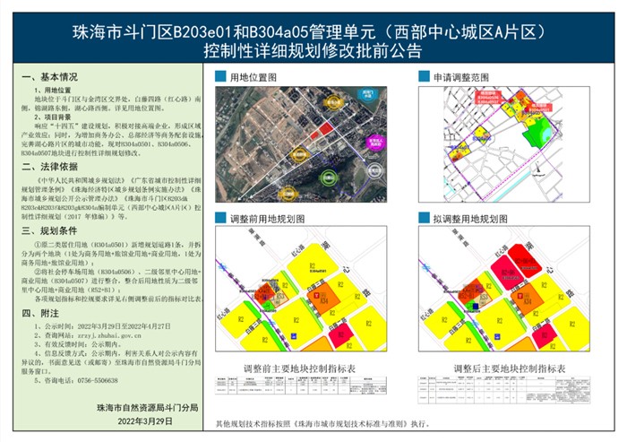 單元(西部中心城區a片區)控制性詳細規劃修改》批前公告-珠海樓盤網