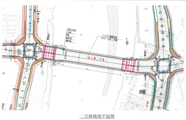 （金山湖二号桥路线平面图）