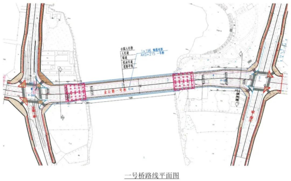 （金山湖一号桥路线平面图）