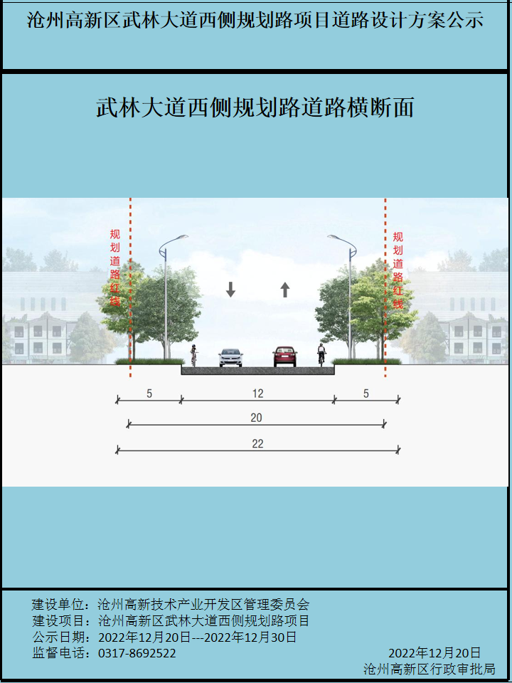 沧州市高新区武林大道西侧规划路项目道路设计方案公示