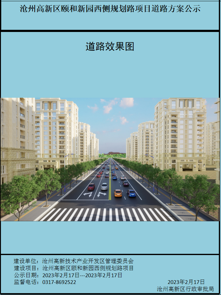 沧州市高新区颐和新园西侧规划路项目道路方案公示~