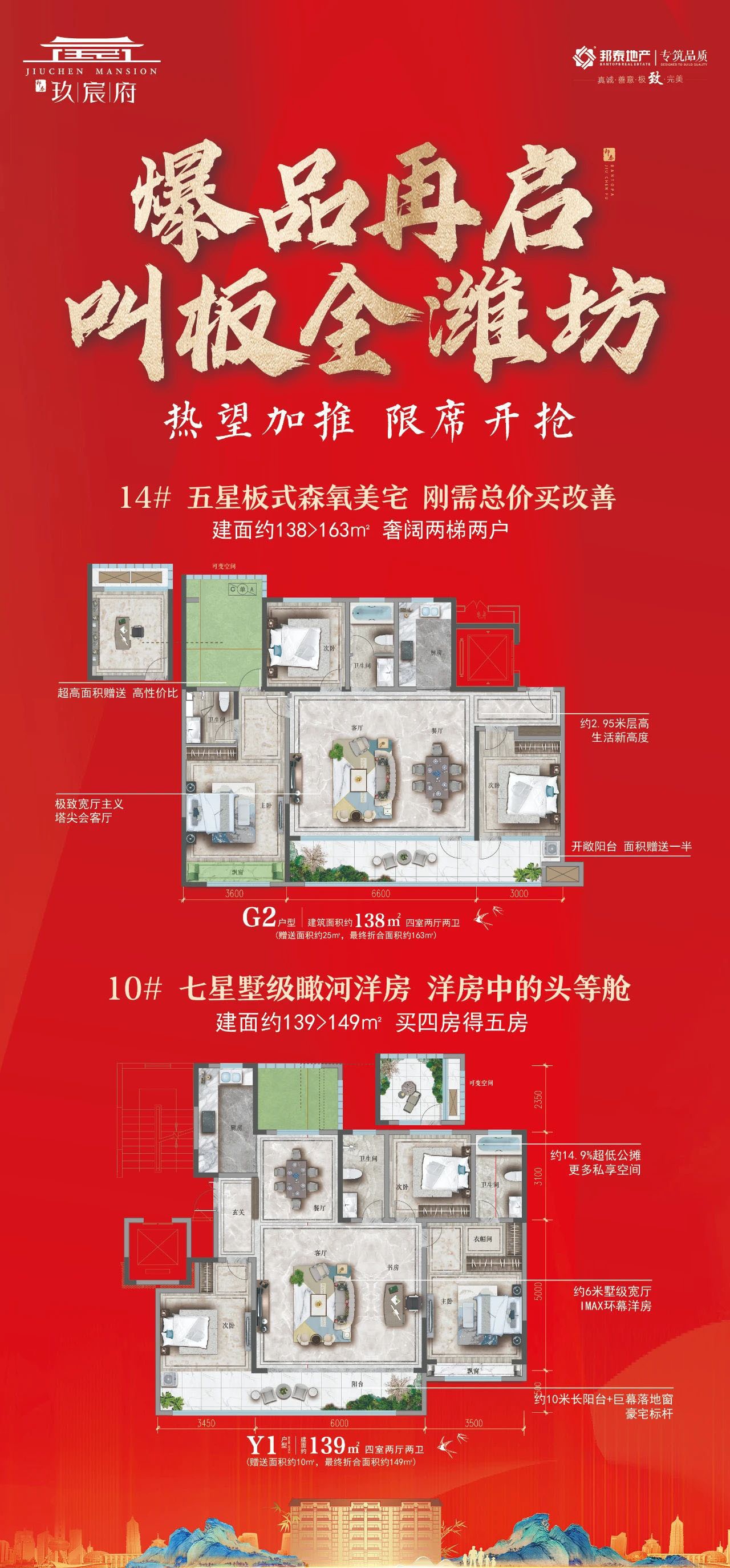 寒亭区买房【邦泰玖宸府】14 建面约138>163㎡奢阔两梯两户