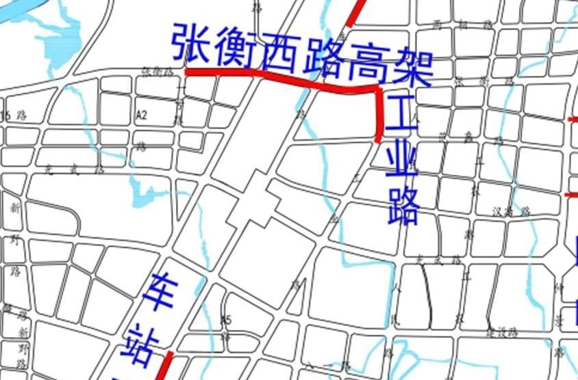 從規劃圖中可以看出,張衡路高架橋修通之後,東側匝道直接銜接到了工業