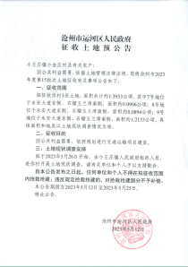 沧州市运河区发布征地土地预公告，涉及小王庄镇小金庄村