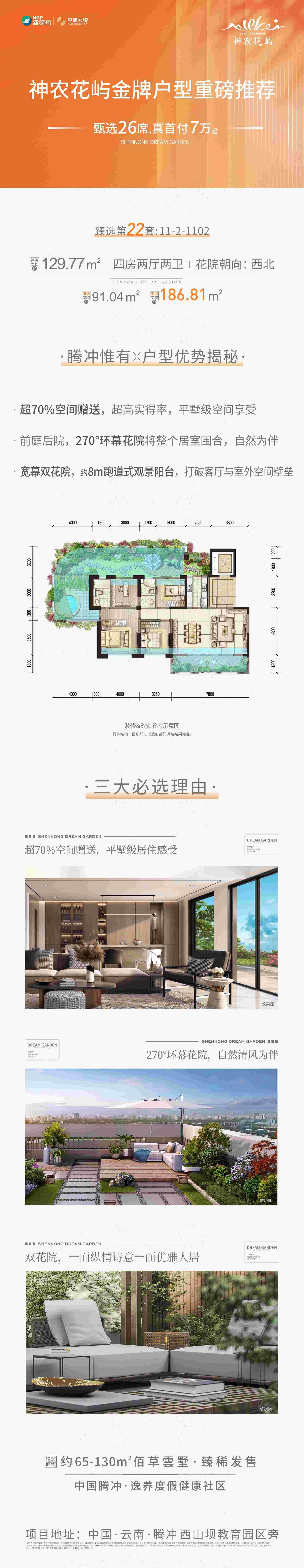 中瑞天悅·神农花屿|环幕花院平墅,前后双花院 270°环绕观景-保山楼盘网