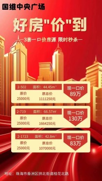 总价83万起，国维中央广场好房限时优惠！