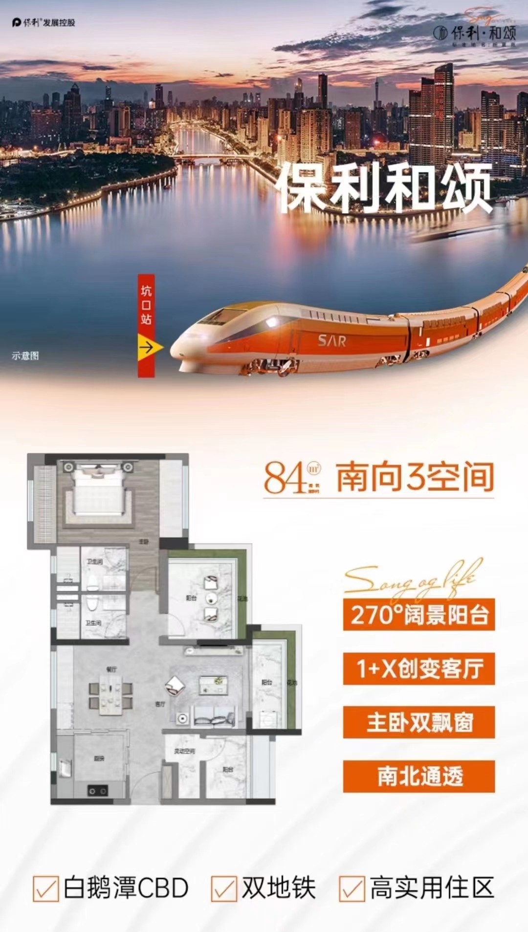 【保利和颂】建面约84㎡南向3空间 准备盛放-广州楼盘网
