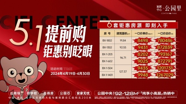 【旭辉中心公园里】五一提前购 安家无需等!精选6套房源 即刻入手!