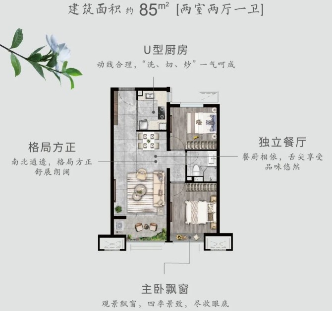 保定金樾万象在售85㎡户型!精致到位!