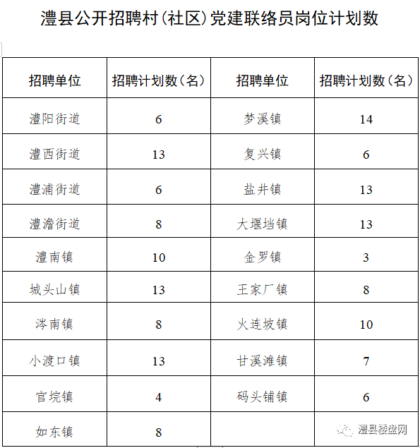 2021湖南常德澧县村（社区）党建联络员招聘169人公告