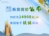 南昌12月新房房价公布!均价为14908元/㎡，依旧处于低位阶段