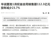 华润置地1月权益合同销售额112.3亿元 按年减少23.7%