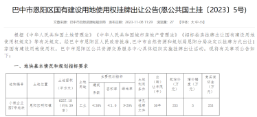 巴中市恩阳区国有建设用地使用权挂牌出让公告(恩公共国土挂〔2023〕5号)