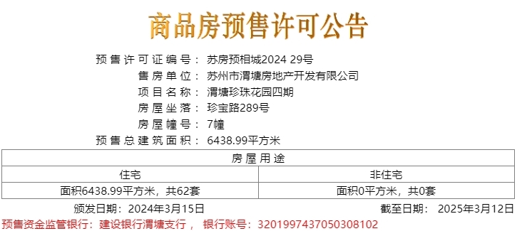 渭塘珍珠花园四期新领预售许可证一张