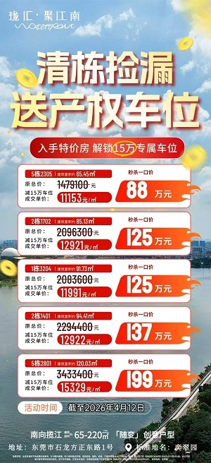 东莞石龙C位一线江景现房《新鸿基珑汇》楼盘最新价格多少？