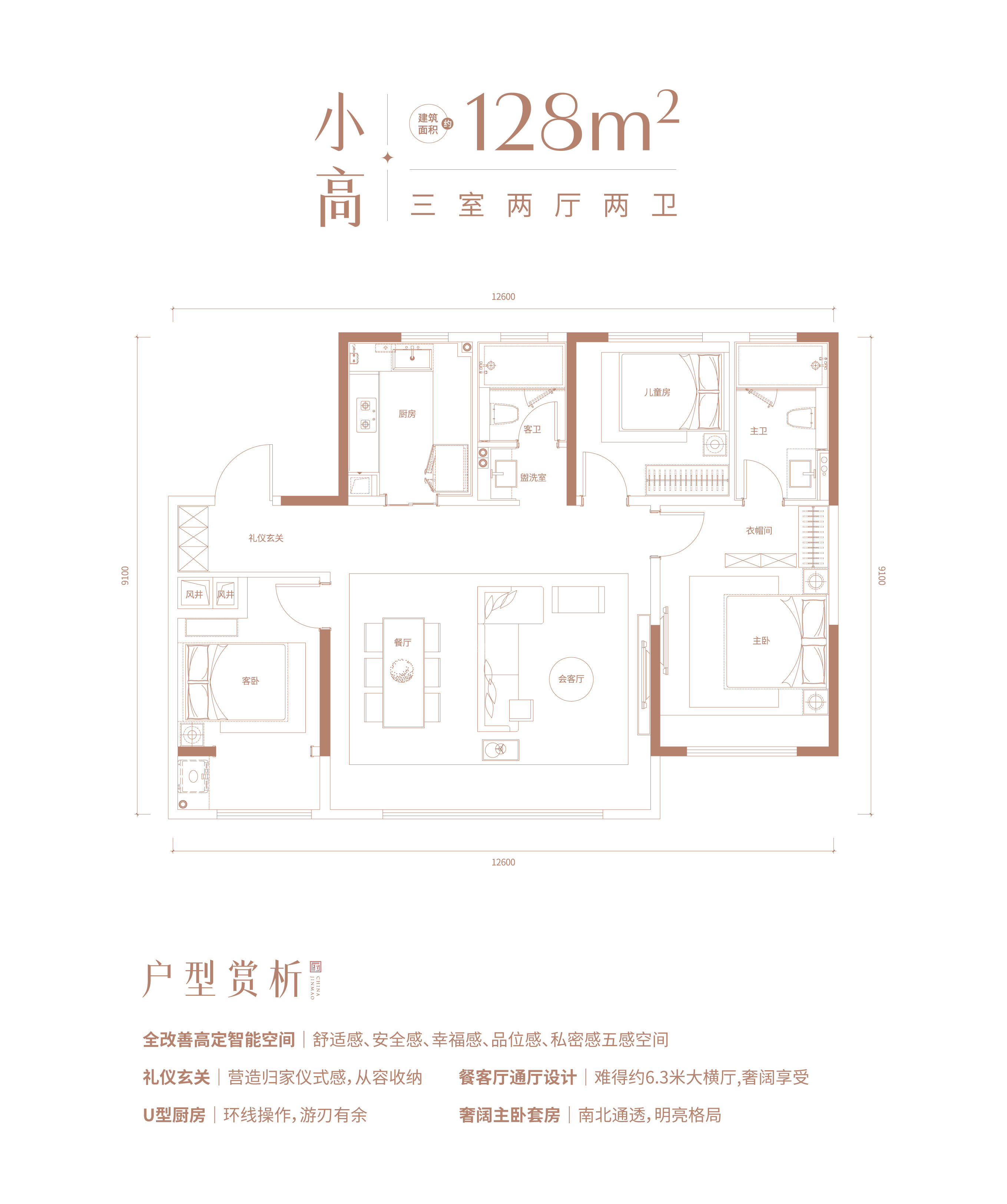 济南历下金茂府3室2厅2卫户型图-济南楼盘网