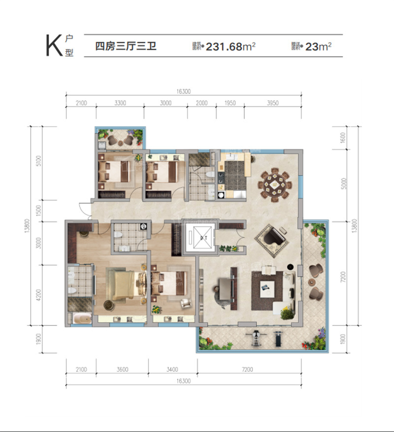 昆明铂悦翡翠澜庭4室2厅2卫户型图-昆明楼盘网
