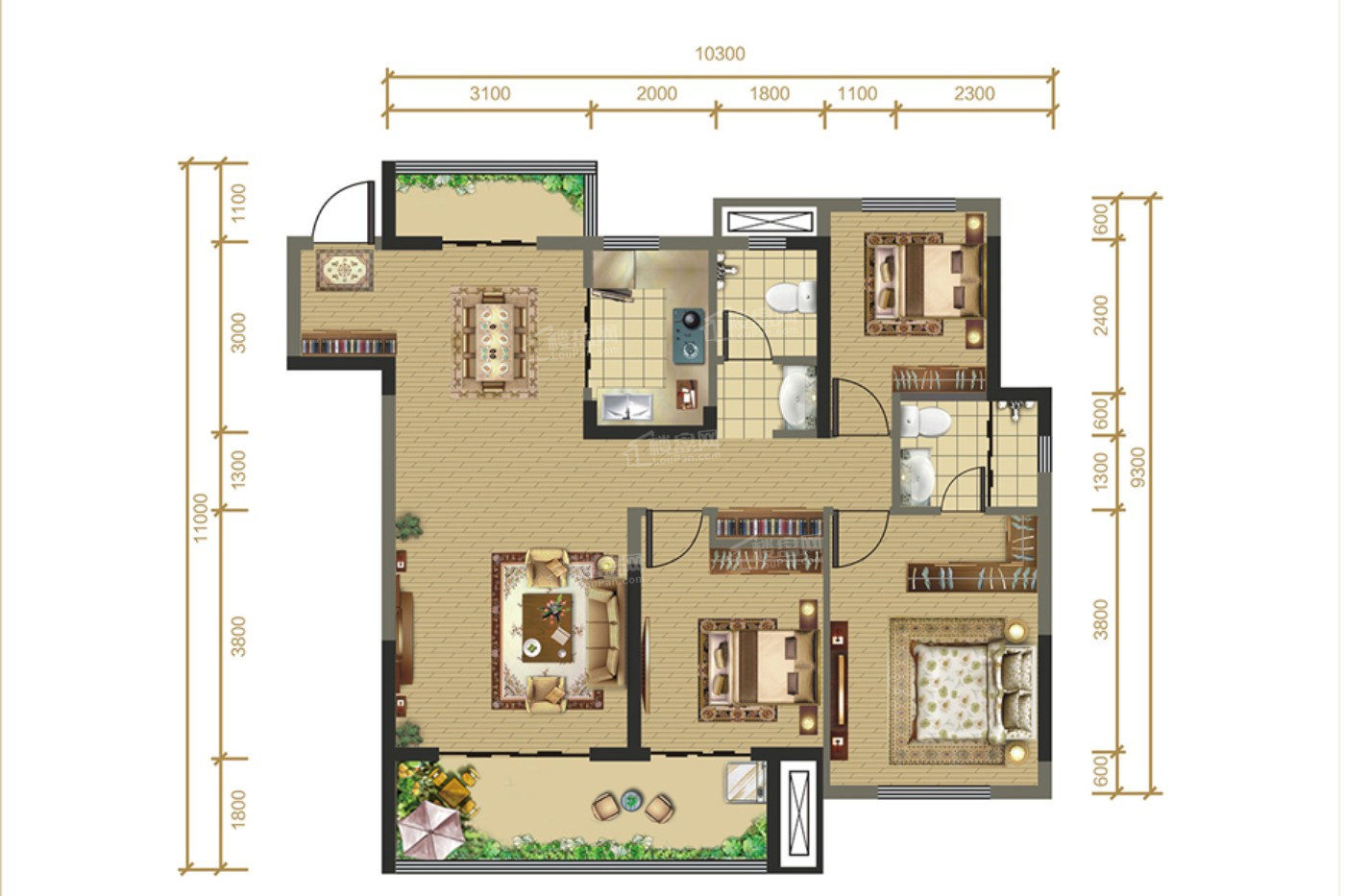 孝感居和幸福里3室2厅2卫户型图-孝感楼盘网