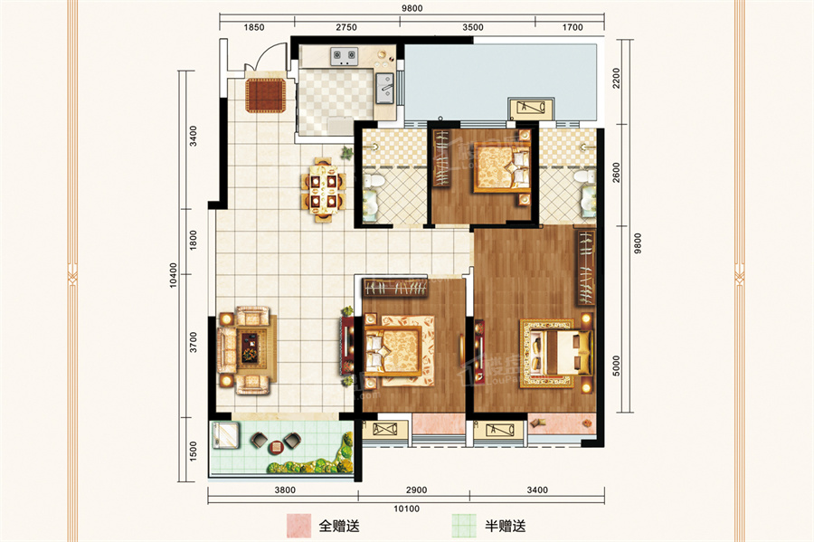 孝感金地学府3室2厅2卫户型图-孝感楼盘网