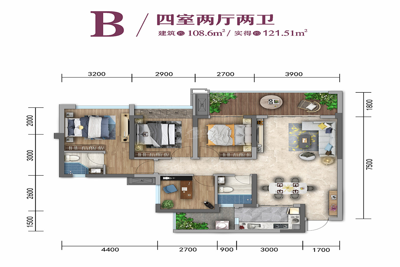 达州紫云府3室2厅2卫户型图-达州楼盘网
