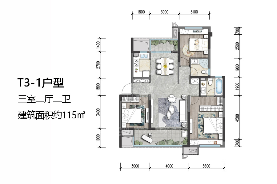 岳阳金科御临湖山4室2厅2卫户型图-岳阳楼盘网