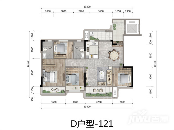 自贡贝蒙·玖龙天玺4室2厅2卫户型图-自贡楼盘网