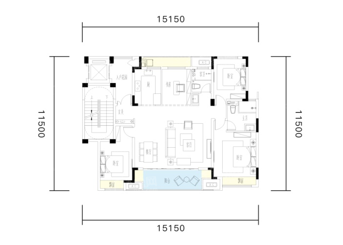 商洛地建嘉信·江山臻境 3室2厅2卫户型图-商洛楼盘网