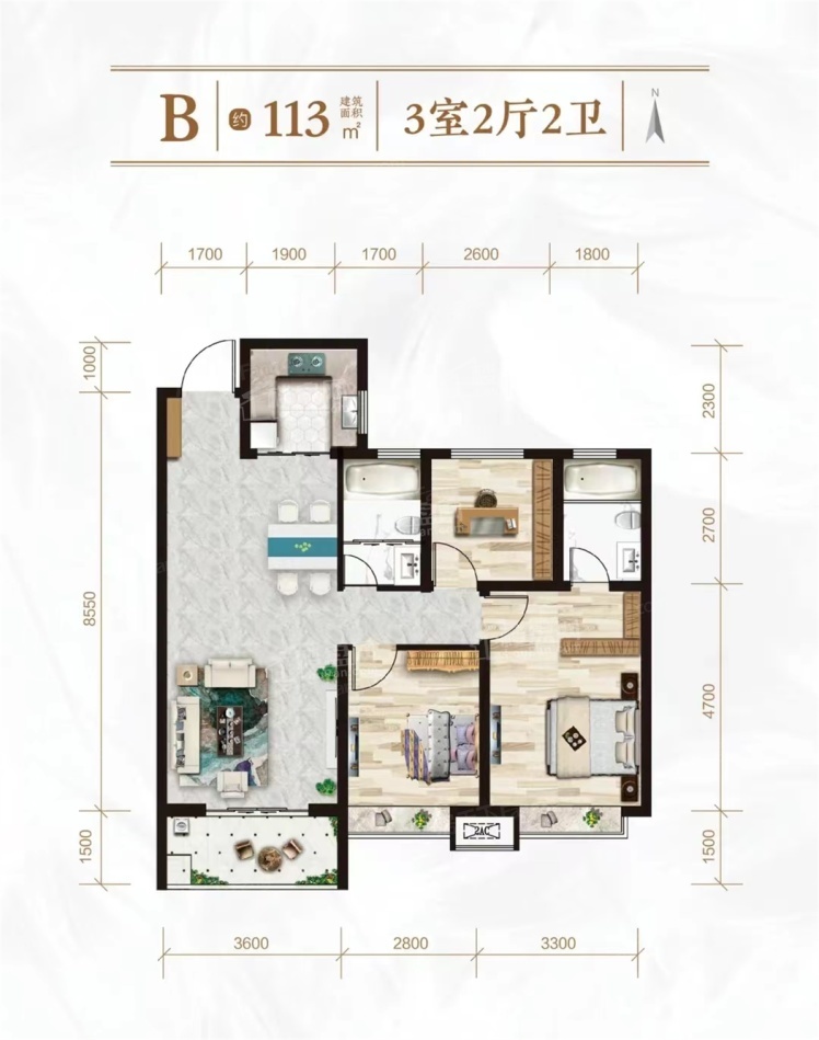 临汾锦都家园 3室2厅2卫户型图-临汾楼盘网
