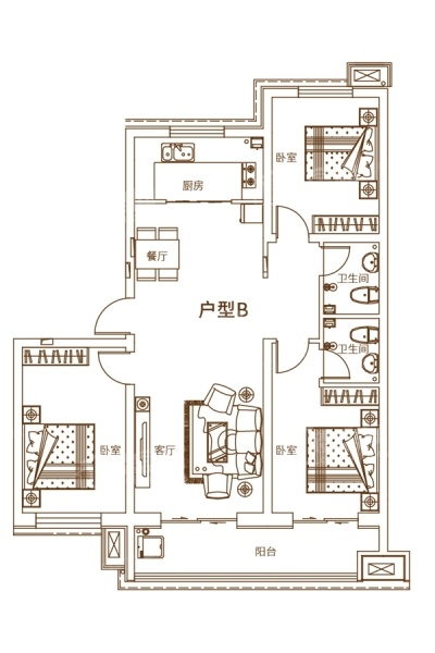 保定宏屹国际城3室2厅2卫户型图-保定楼盘网