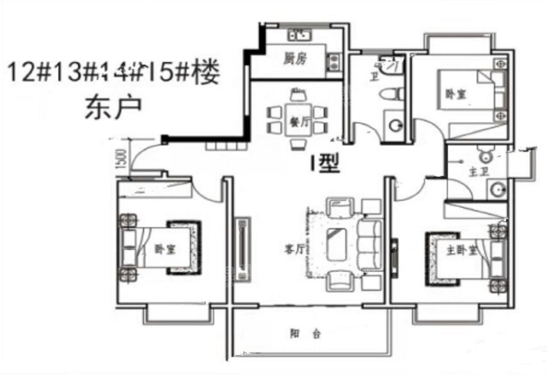 南阳书香茗苑4室2厅2卫户型图-南阳楼盘网