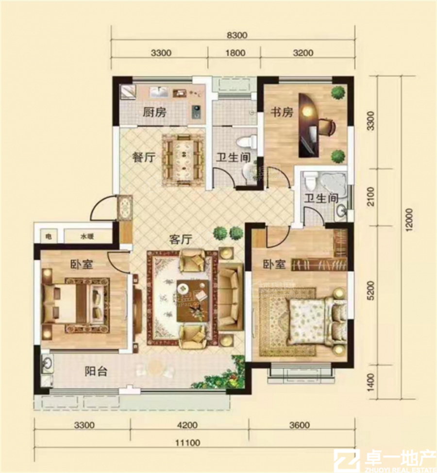 威海旭日海景3室2厅2卫户型图-威海楼盘网