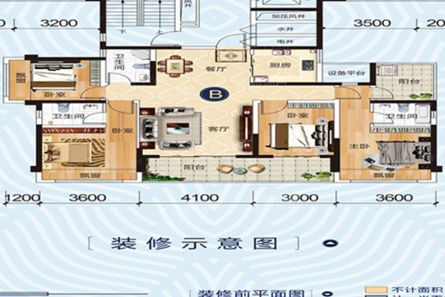 百色青建·悦府3室2厅3卫户型图-百色楼盘网
