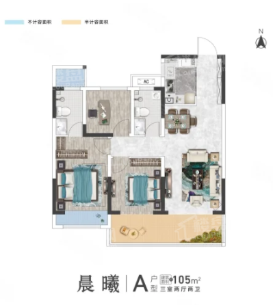 漯河鲁明嵩山学府3室2厅2卫户型图-漯河楼盘网