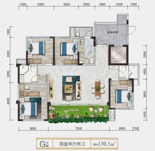 乐山云上森林4室2厅2卫户型图-乐山楼盘网