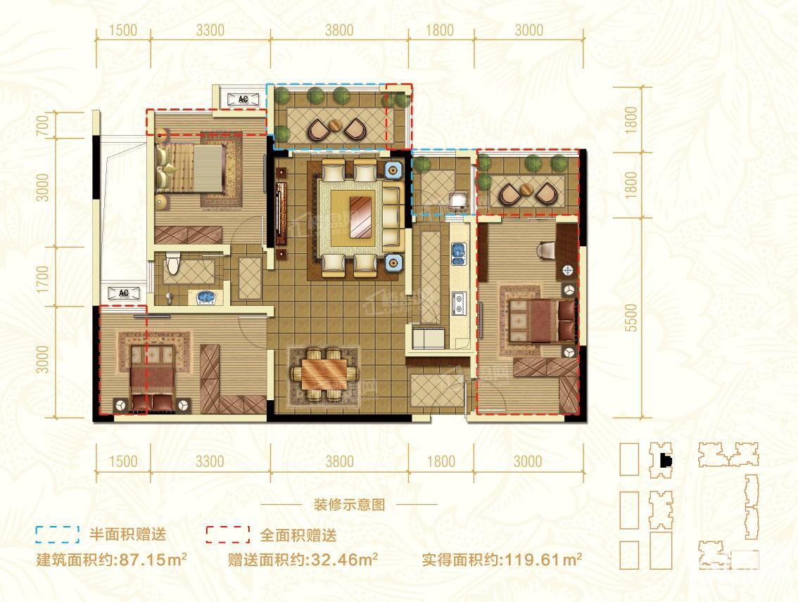 达州金利多荣耀城4室2厅2卫户型图-达州楼盘网