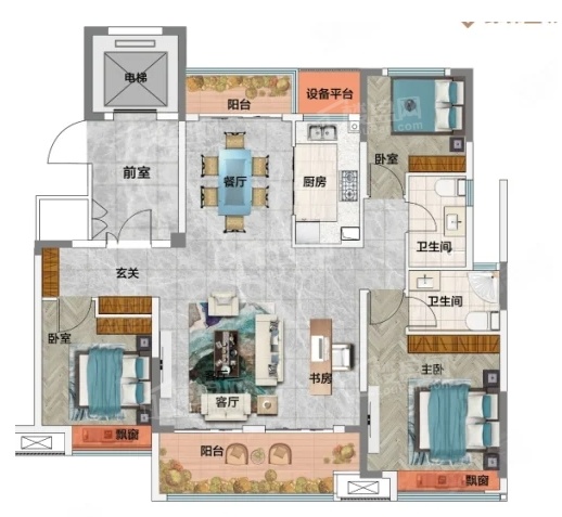 商丘绿锦·蓝湖宸院3室2厅2卫户型图-商丘楼盘网