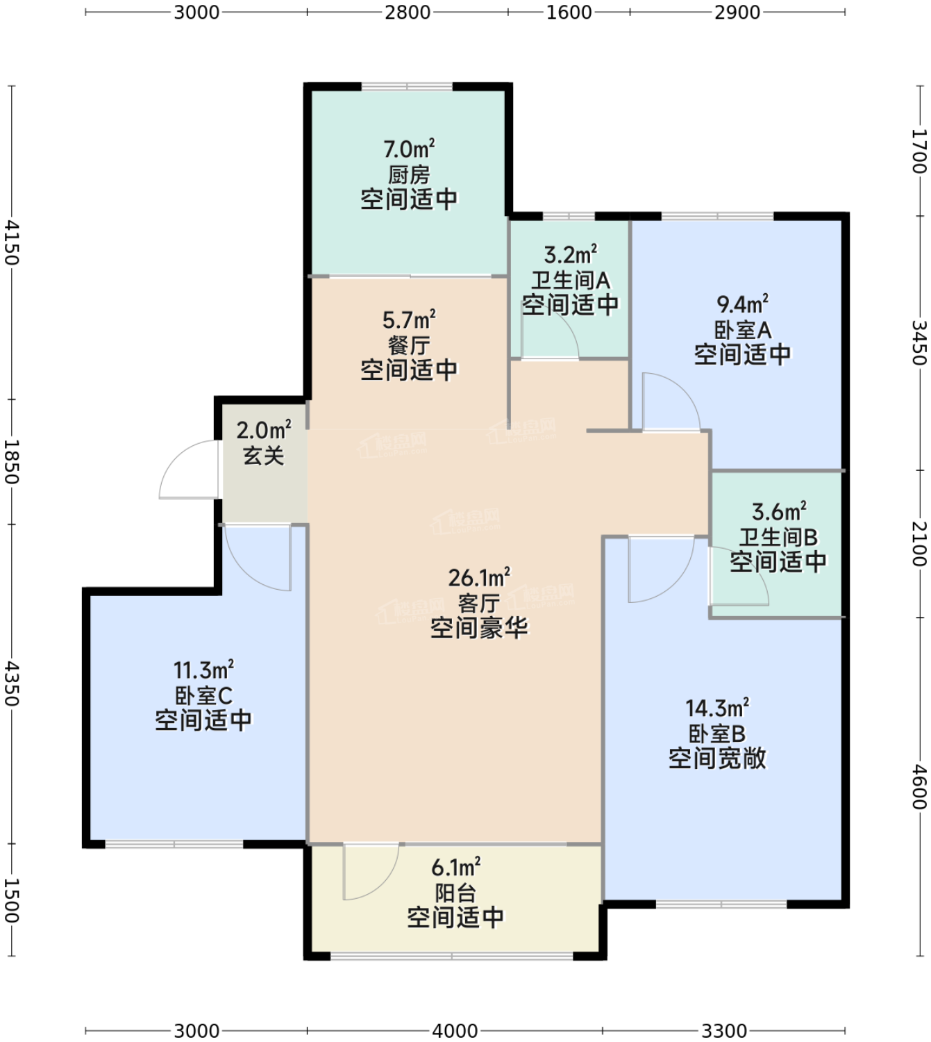 石家庄福美·未来城3室2厅2卫户型图-石家庄楼盘网