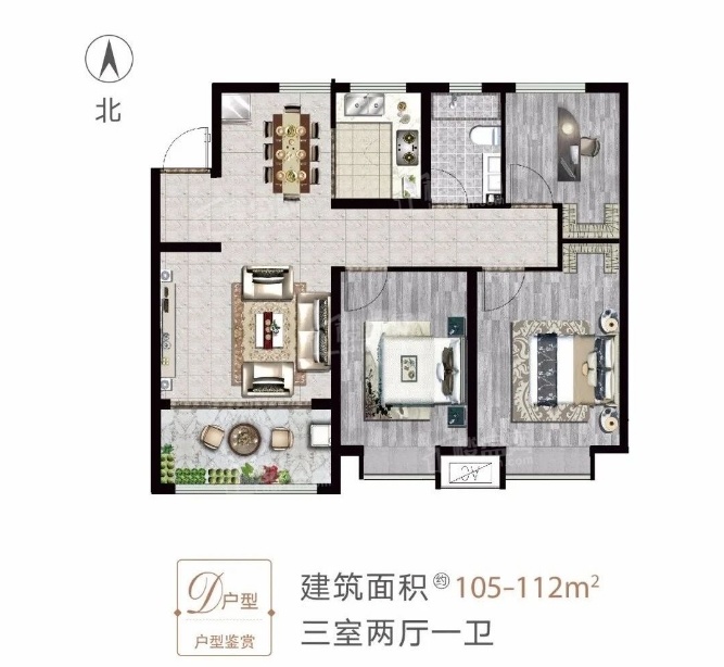 临沂阜丰·金都·繁花郡3室2厅1卫户型图-临沂楼盘网
